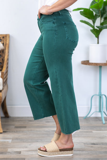 Vervet Forest Green Wide Leg Cropped Jeans