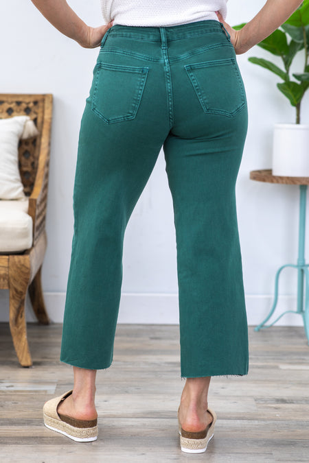 Vervet Forest Green Wide Leg Cropped Jeans