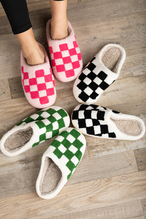 Checkerboard Soft Fuzzy Slippers