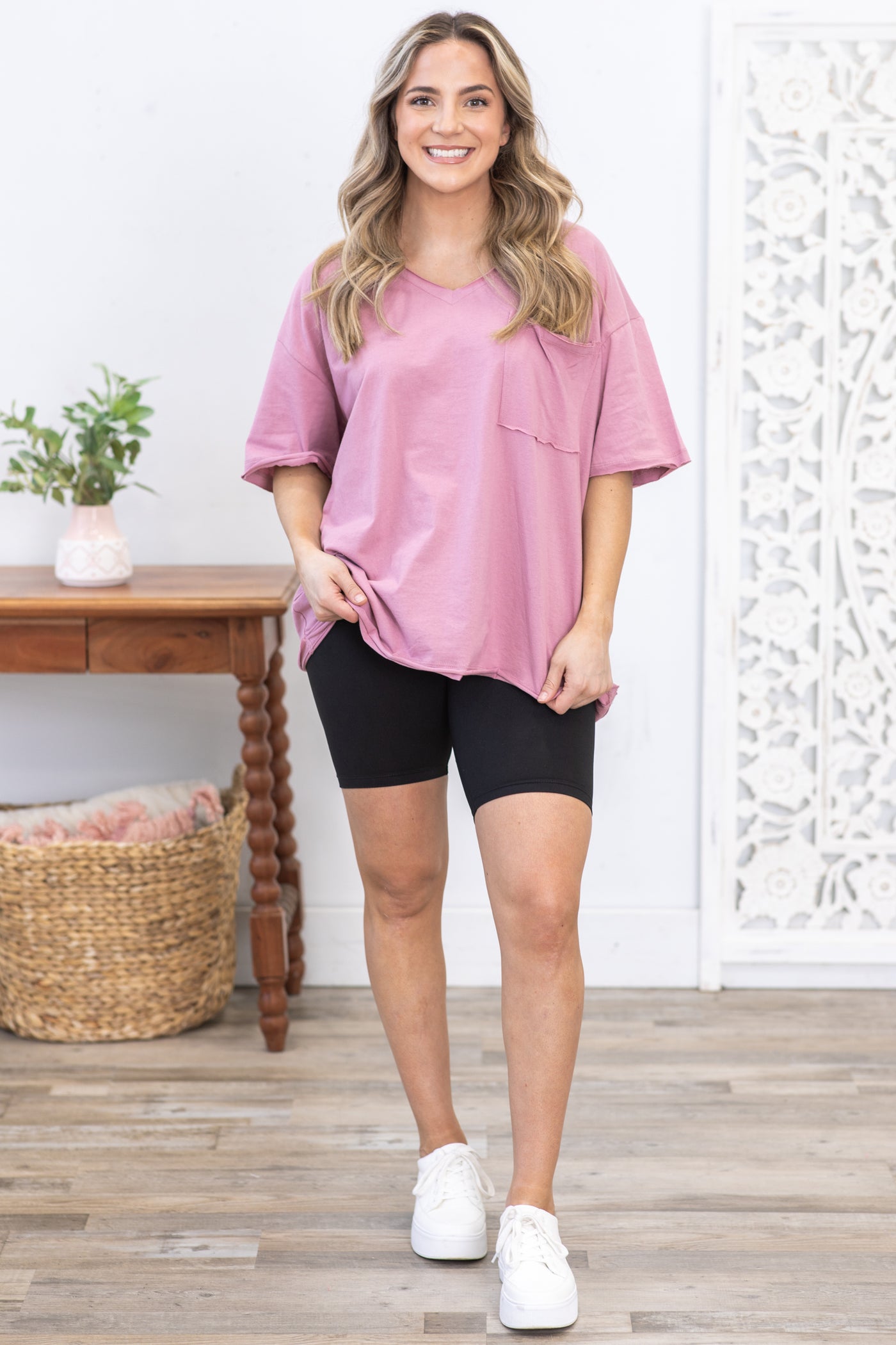 Mauve Oversized Raw Edge Tee Shirt