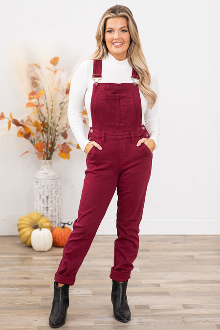 Judy Blue Burgundy Garment Dyed Overalls