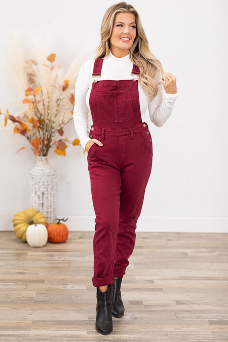 Judy Blue Burgundy Garment Dyed Overalls