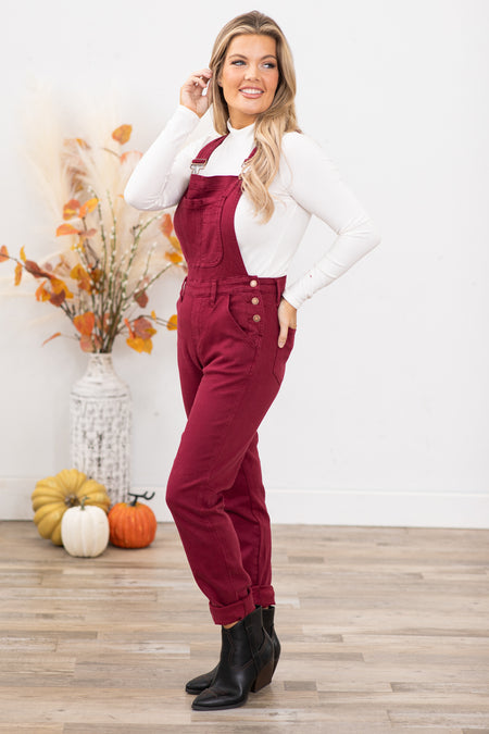 Judy Blue Burgundy Garment Dyed Overalls