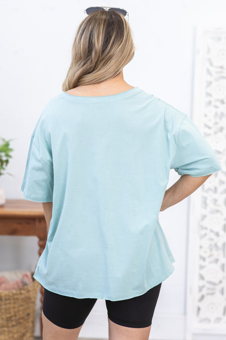 Mint Oversized Raw Edge Tee Shirt