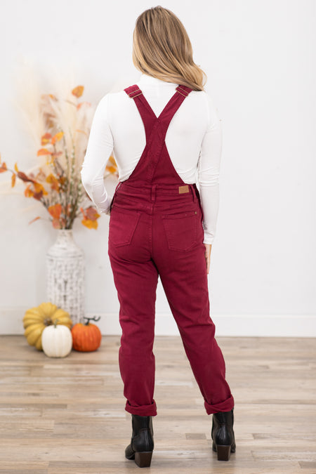 Judy Blue Burgundy Garment Dyed Overalls