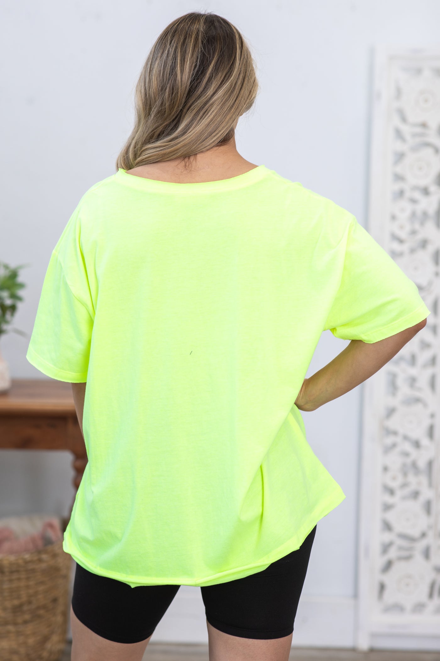 Neon Lime Oversized Raw Edge Tee Shirt