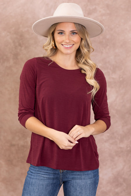 Solid Wrinkle Free 3/4 Sleeve Knit Top