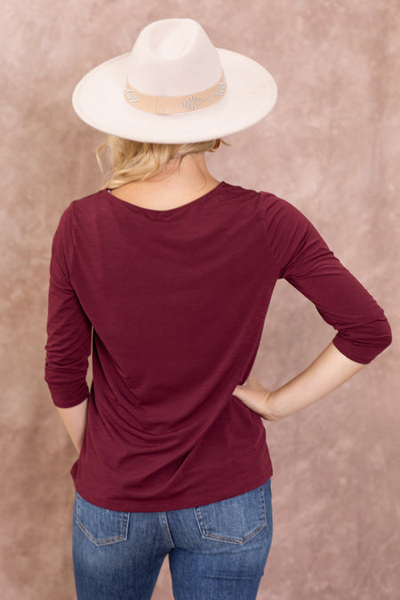 Solid Wrinkle Free 3/4 Sleeve Knit Top