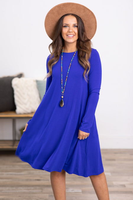 Cobalt Long Sleeve Knit Dress - Filly Flair