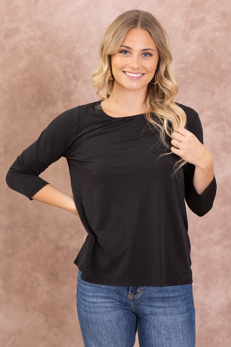 Solid Wrinkle Free 3/4 Sleeve Knit Top