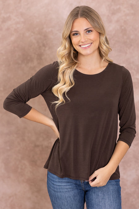 Solid Wrinkle Free 3/4 Sleeve Knit Top