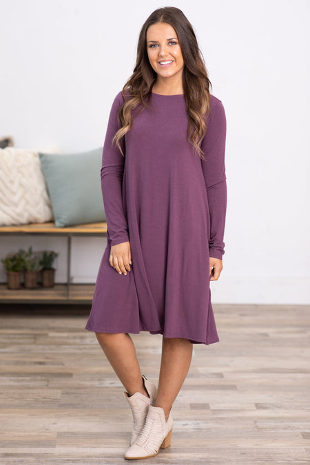 Mauve Long Sleeve Knit Dress - Filly Flair