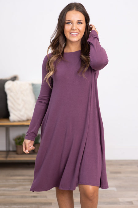 Mauve Long Sleeve Knit Dress - Filly Flair