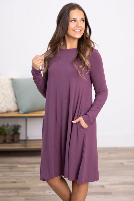 Mauve Long Sleeve Knit Dress - Filly Flair