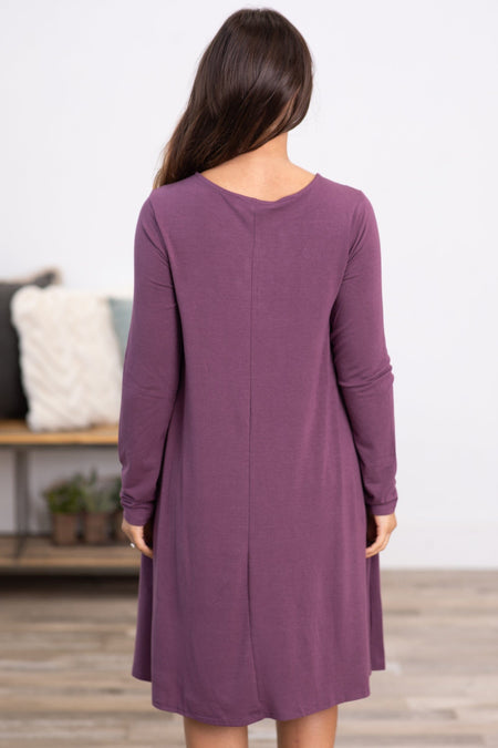 Mauve Long Sleeve Knit Dress - Filly Flair