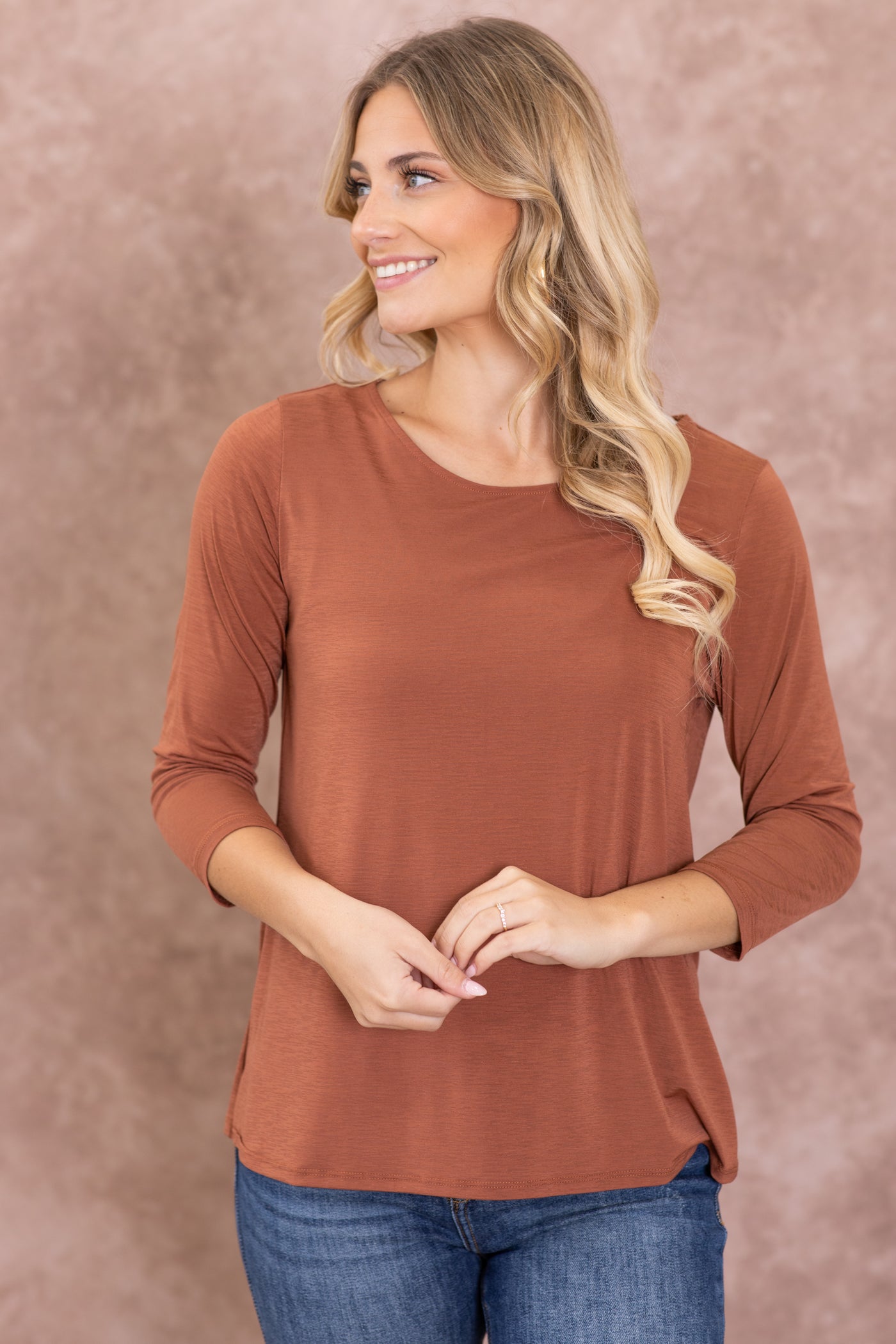 Solid Wrinkle Free 3/4 Sleeve Knit Top