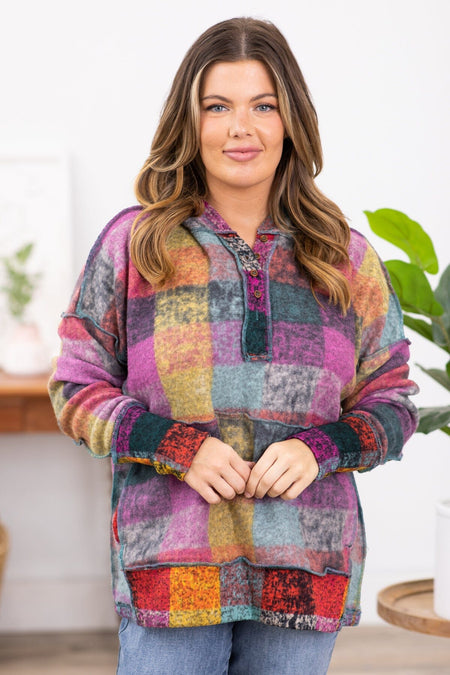 Orchid Multicolor Abstract Plaid Pullover - Filly Flair