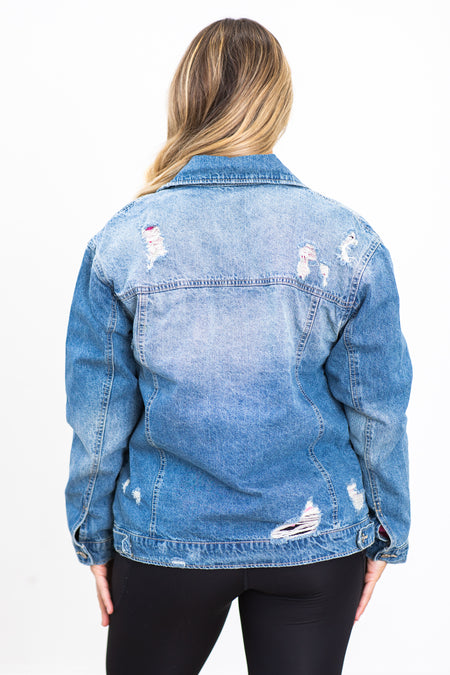 Medium Wash Lightly Distressed Denim Jacket