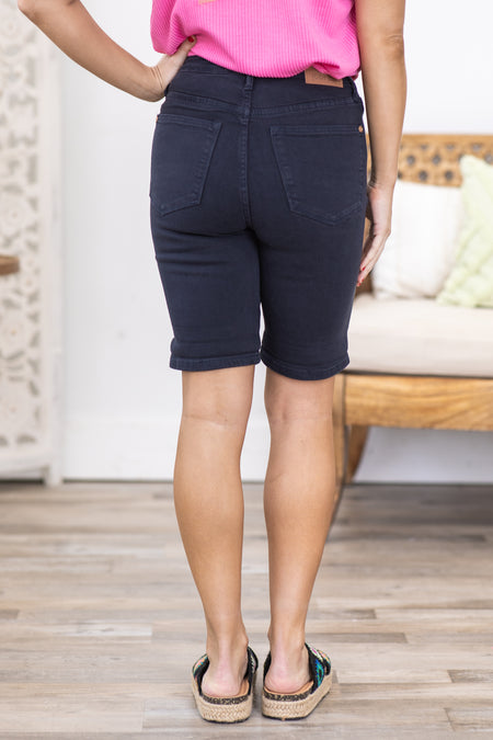 Judy Blue Navy Tummy Control Bermuda Shorts