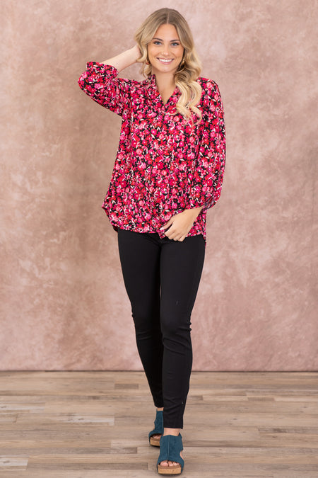 Baby Pink Ditsy Floral Wrinkle Free Lizzy Top