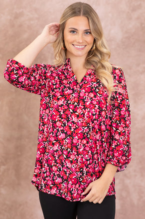 Baby Pink Ditsy Floral Wrinkle Free Lizzy Top