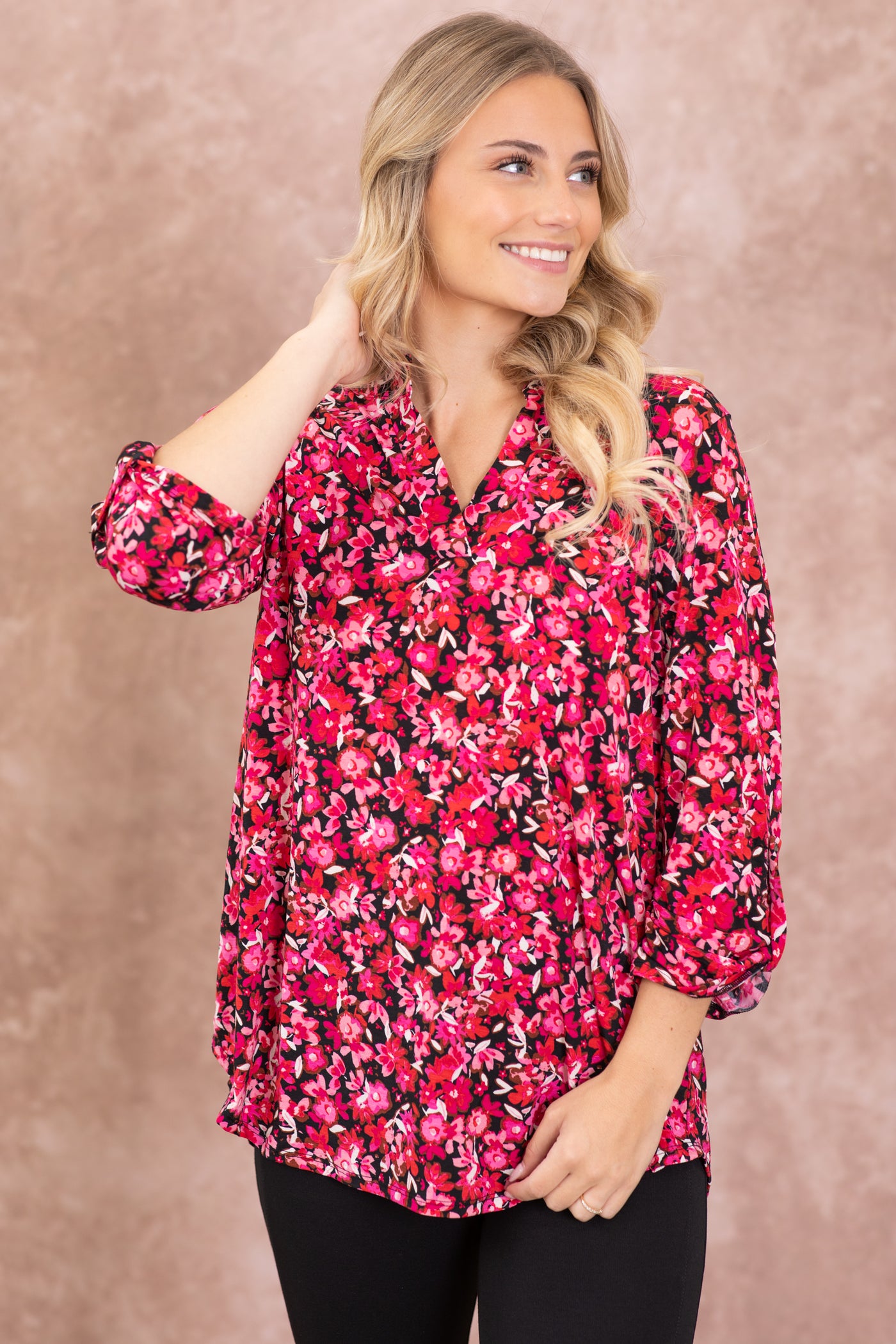 Baby Pink Ditsy Floral Wrinkle Free Lizzy Top