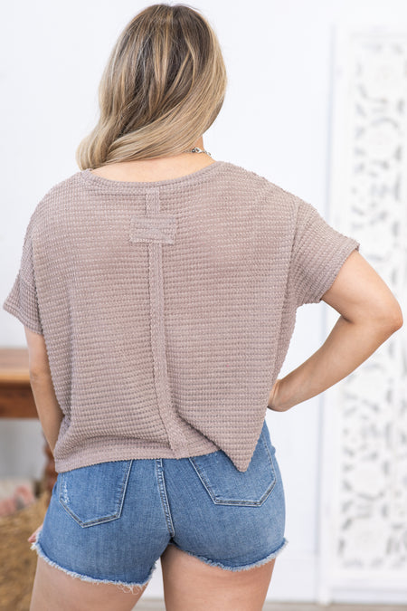 Mocha Drop Shoulder Jacquard Knit Top