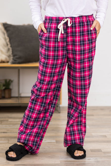 Hot Pink and Navy Plaid Lounge Pants - Filly Flair