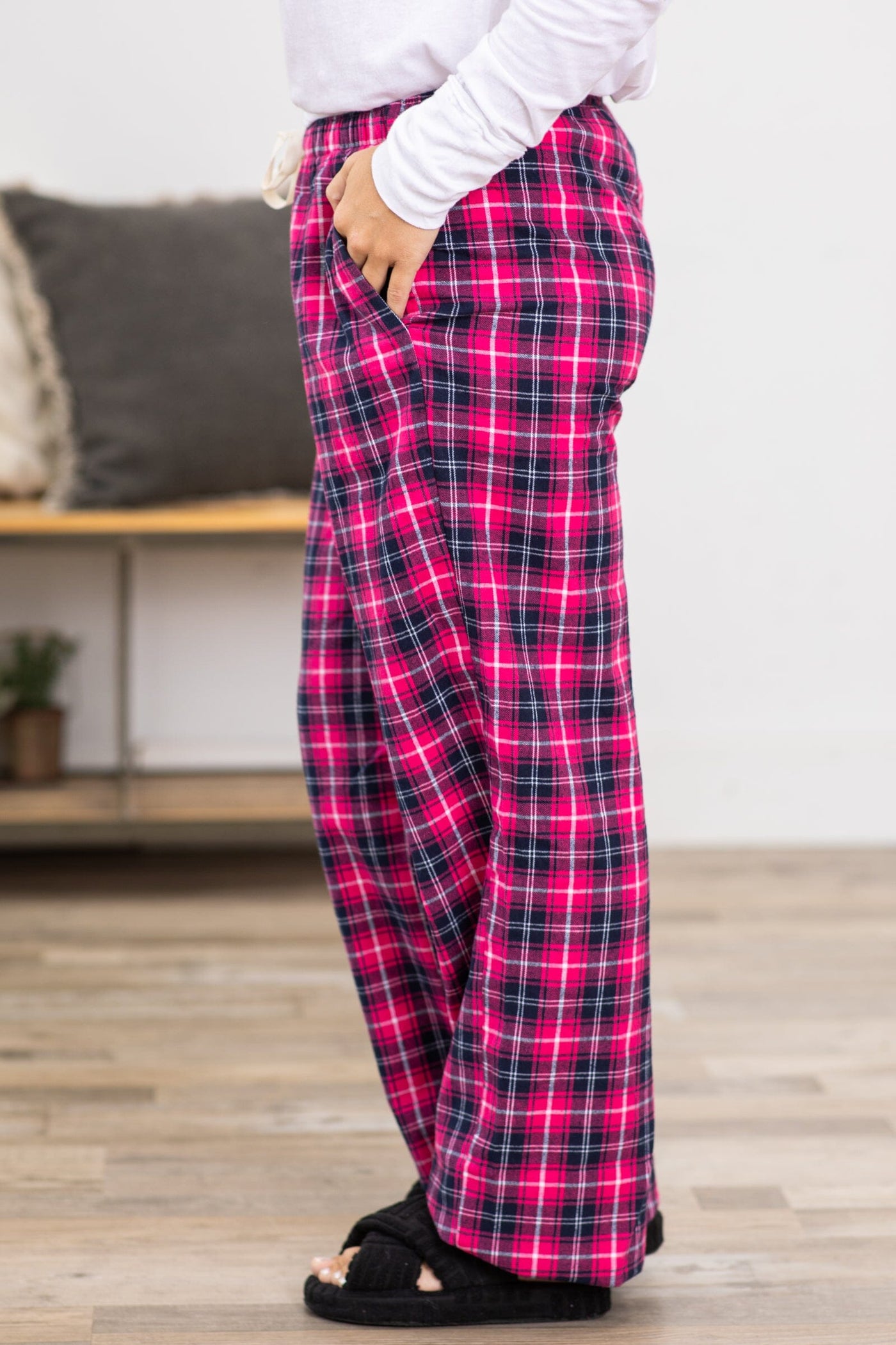 Hot Pink and Navy Plaid · Flair Lounge Filly Pants