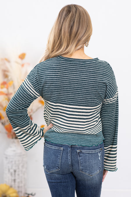 Emerald Green Lettuce Hem Stripe Top