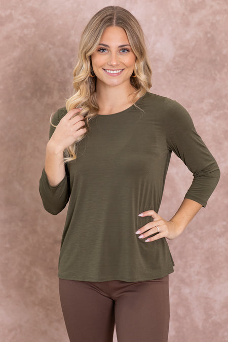 Solid Wrinkle Free 3/4 Sleeve Knit Top