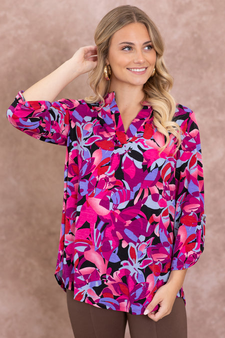 Dark Berry Wrinkle Free Printed Lizzy Top