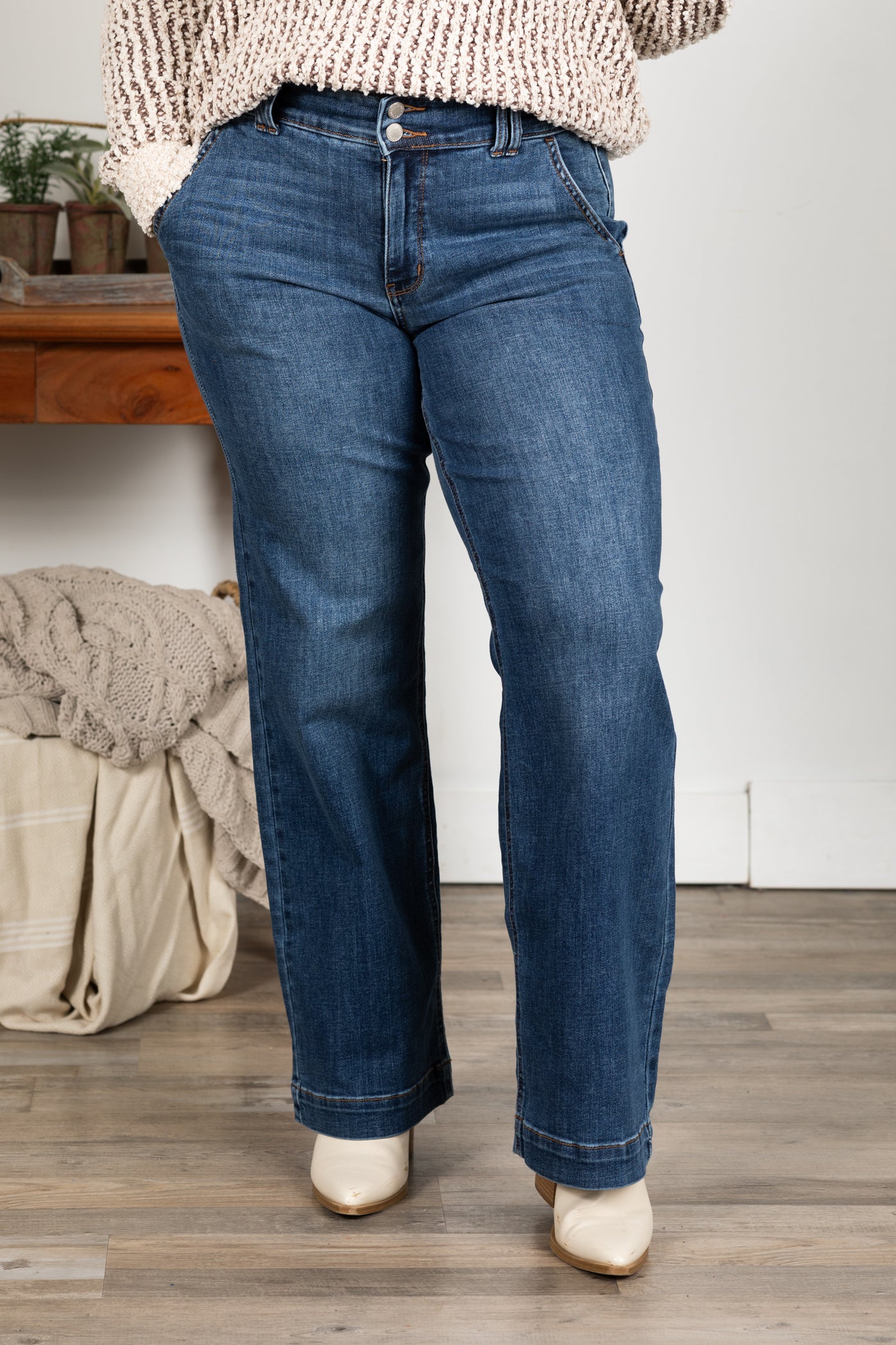 Judy Blue Double Button Wide Leg Jeans