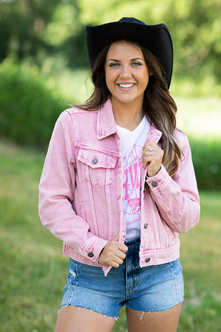 Veveret Blush Washed Denim Jacket - Filly Flair