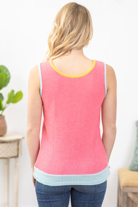 Pink And Light Blue Waffle Knit Top