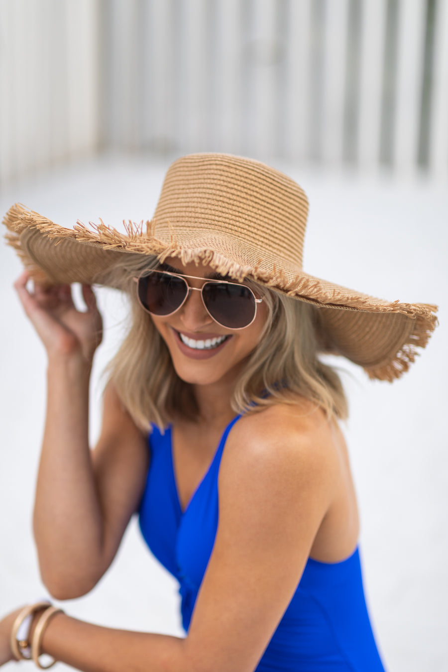 Tan Raw Hem Braided Straw Hat