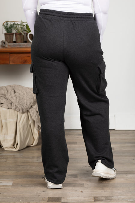 Fleece Cargo Wide Leg Sweatpants