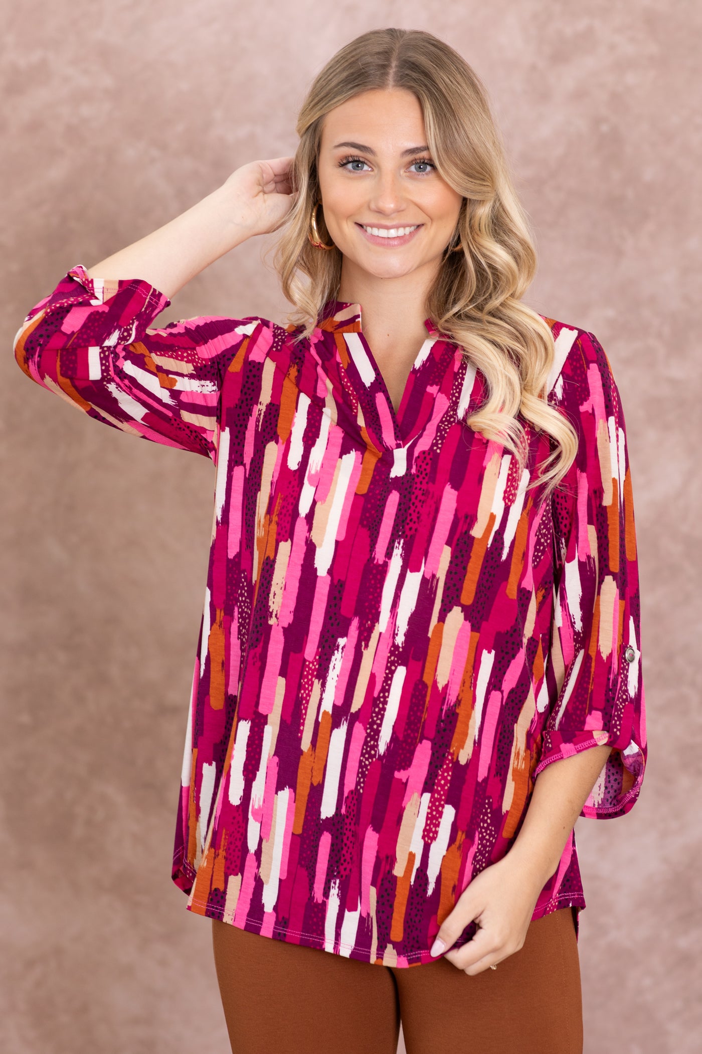 Berry Abstract Wrinkle Free Lizzy Top