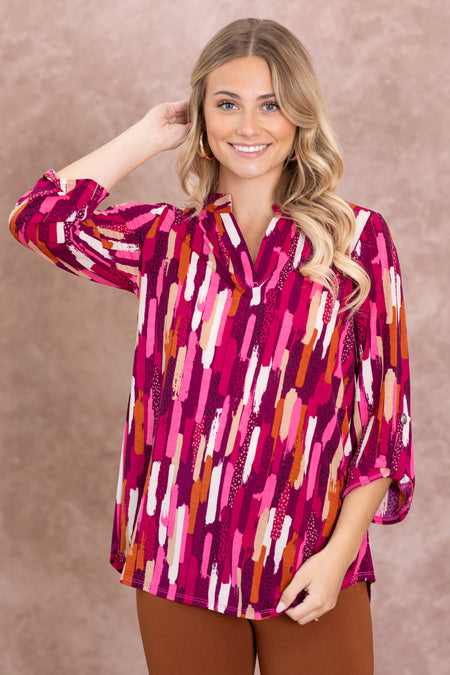 Berry Abstract Wrinkle Free Lizzy Top