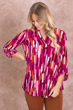 Berry Abstract Wrinkle Free Lizzy Top