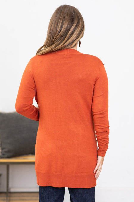 Dark Orange Lightweight Mid Length Cardigan - Filly Flair