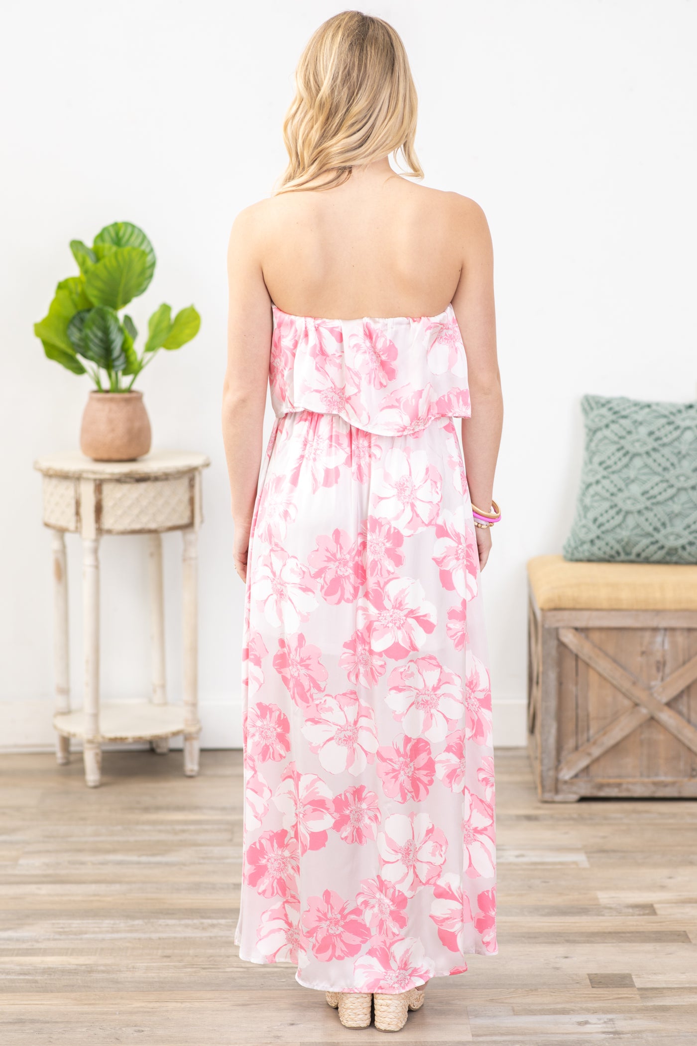 Blush And Grey Floral Maxis Dress With Slits