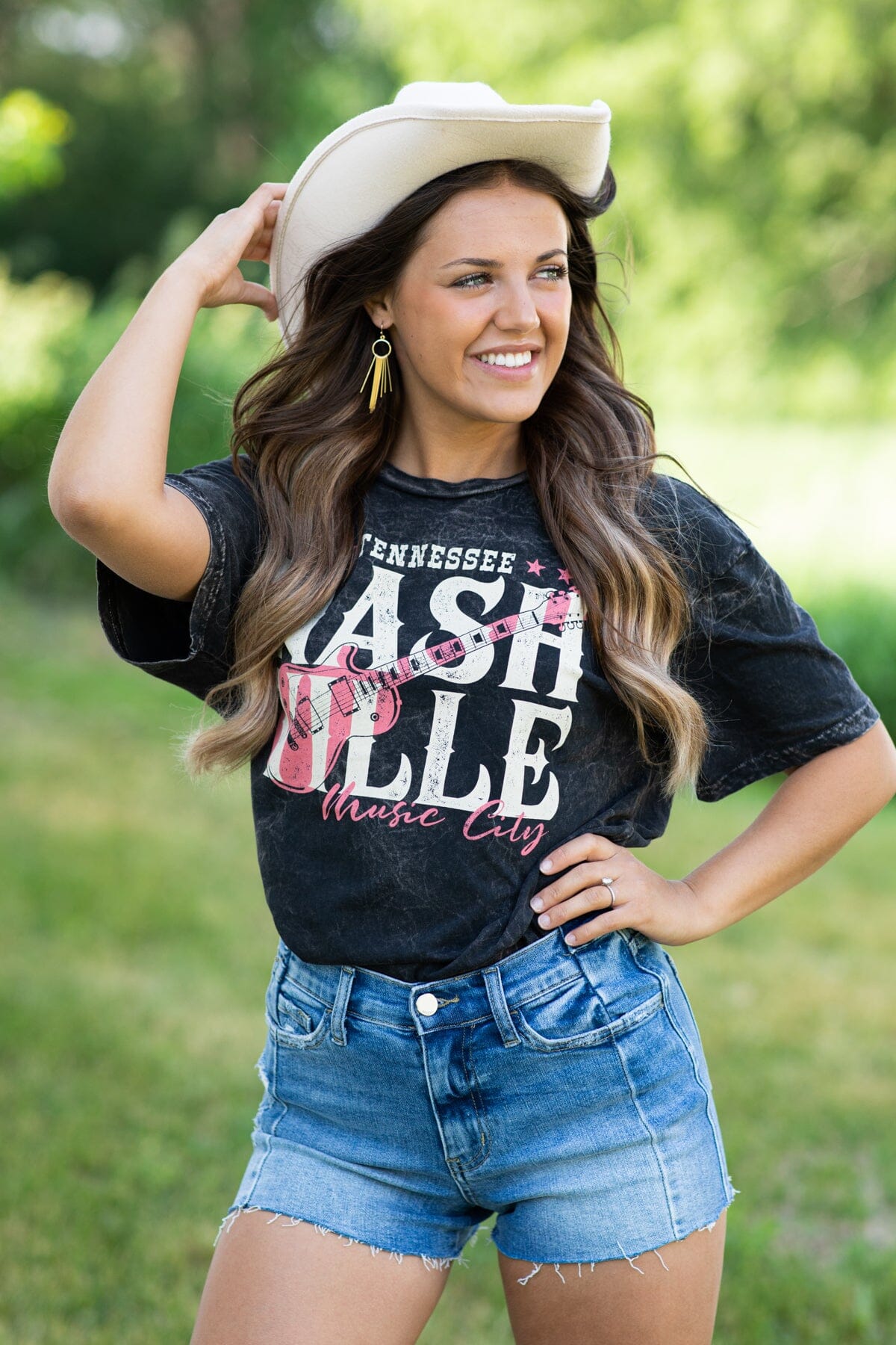 Black Washed Nashville Music City Graphic Tee - Filly Flair