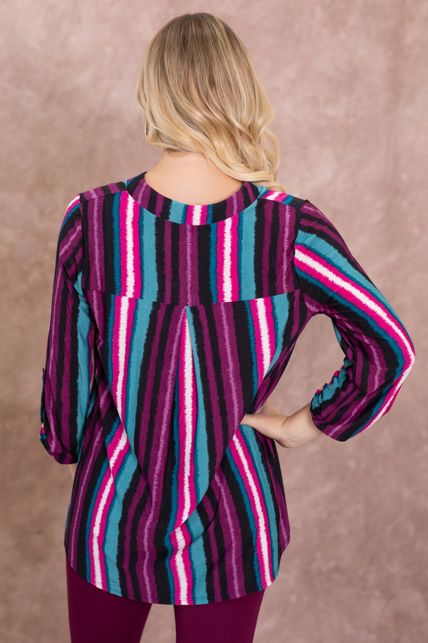 Magenta Stripe Wrinkle Free Lizzy Top