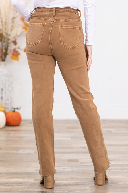 Risen Taupe Raw Hem Tummy Control Jeans