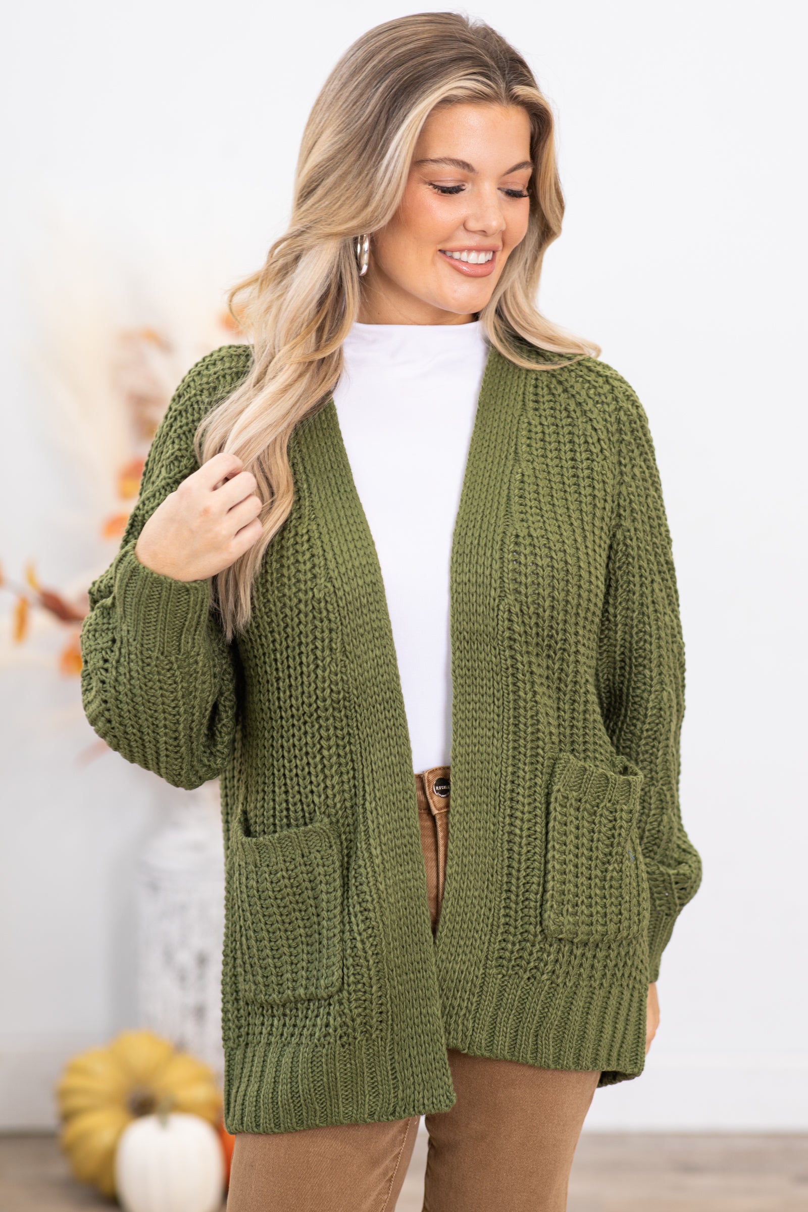 Olive green clearance knit cardigan