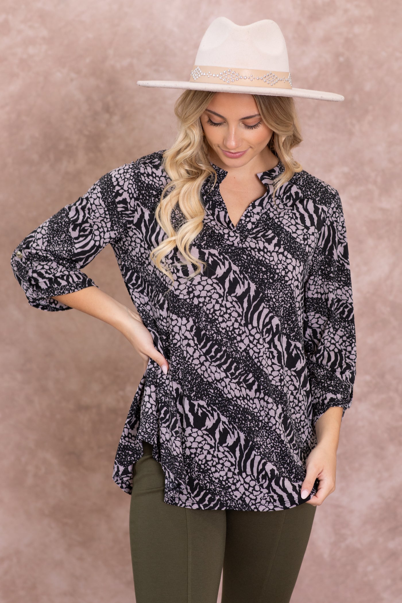 Black Animal Print Wrinkle Free Lizzy Top