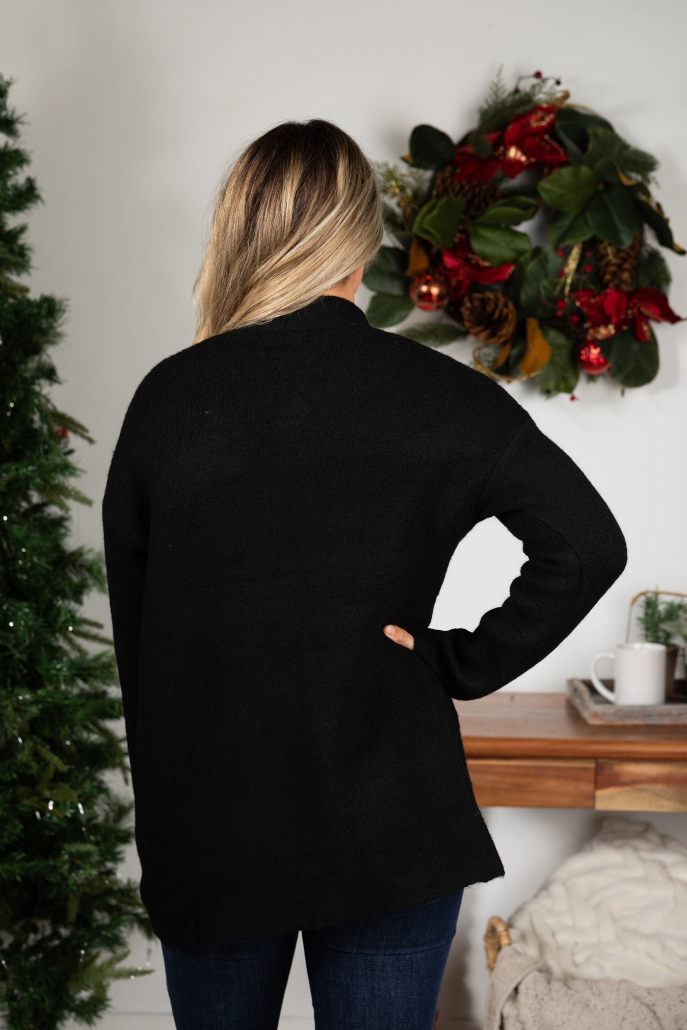 Black Cardigan With Pearl Detail