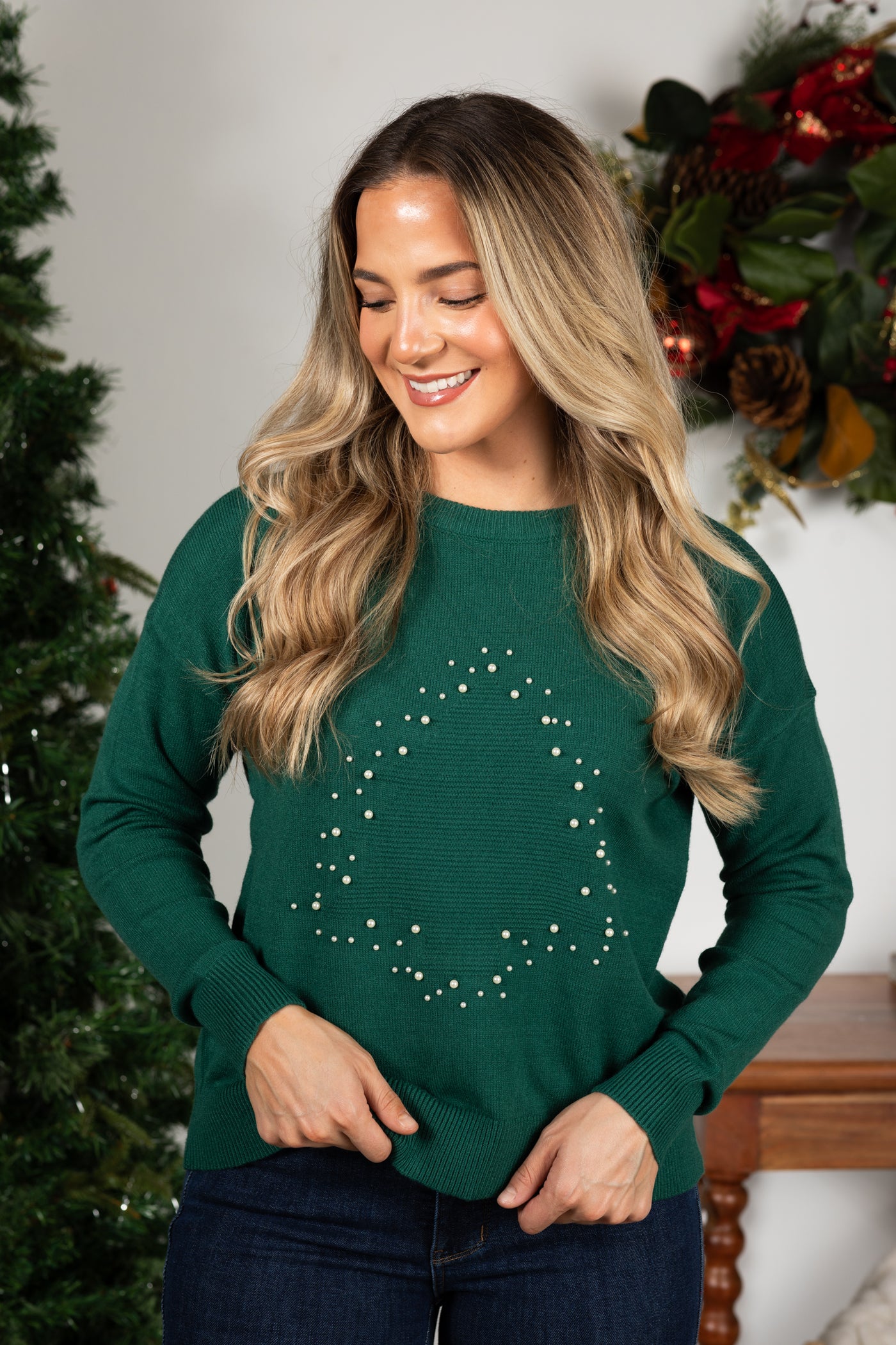 Christmas Tree Pearl Sweater