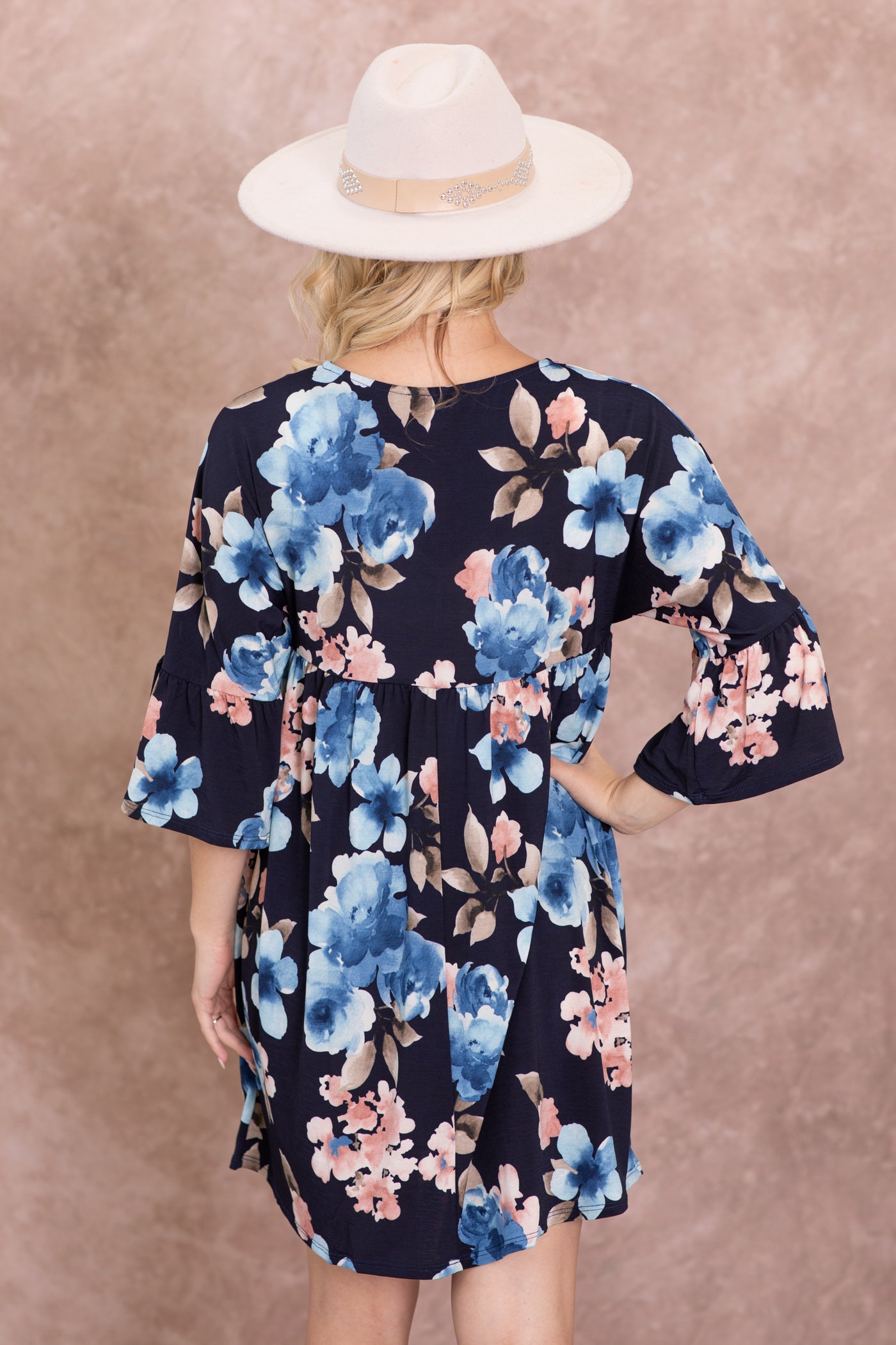 Navy Floral Wrinkle Free Dress